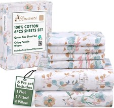 RUVANTI 6 Pcs 100 Cotton Queen Sheets Set - Soft, Lightweight, Breathable