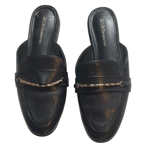 BCBG Generation Black Loafers with Gold Chain. 8.5