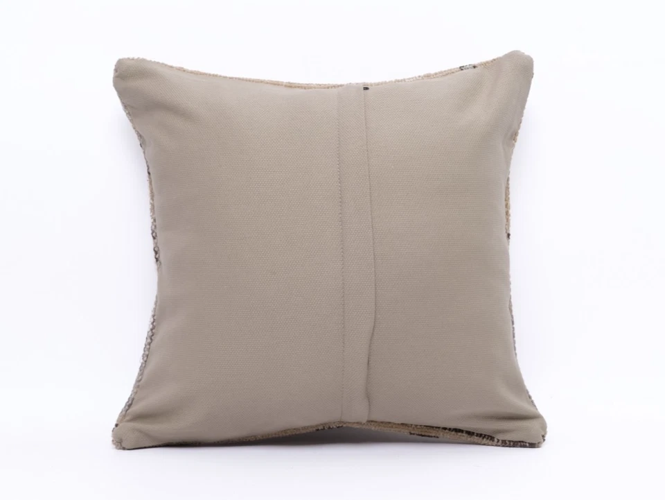 Handmade Wool Kilim Pillow 18x18” | Turkish Vintage Boho Cushion Cover - Image 4 of 4