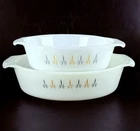 Vintage Anchor Hocking Fire King atomic Starburst 1.5 & 1 Qt Casserole Set MCM