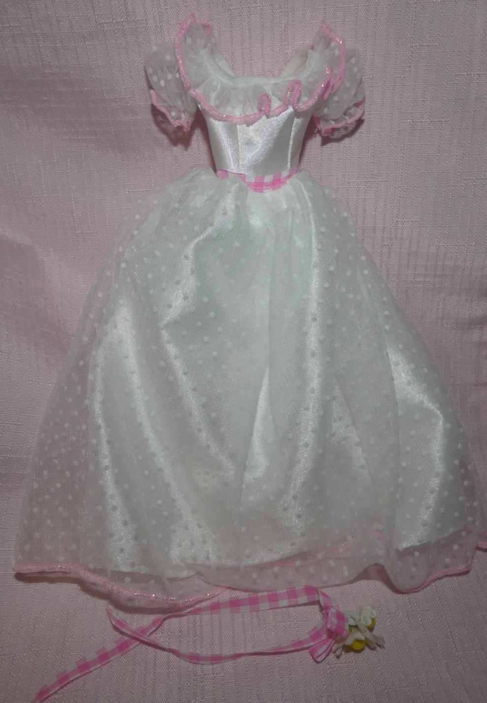 Barbie 1994 Country Bride White Pink Trim Wedding Gown Dress Fashion 4 Doll