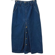 Lizwear Vintage 90s Denim Midi Skirt High Waisted Button Pleat Blue Size 4