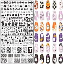 6 Pcs Halloween Nail Art Stamping Plates - Pumpkin Ghost Skull Designs