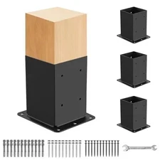 4 Pcs Post Base,4"x 4" Post Brackets(Actual 3.6"x 3.6"), Heavy Duty Black