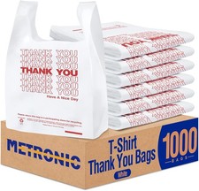 1000 Pack White Thank You Plastic Bags - Retail Shopping & Takeout T-Shirt Bags