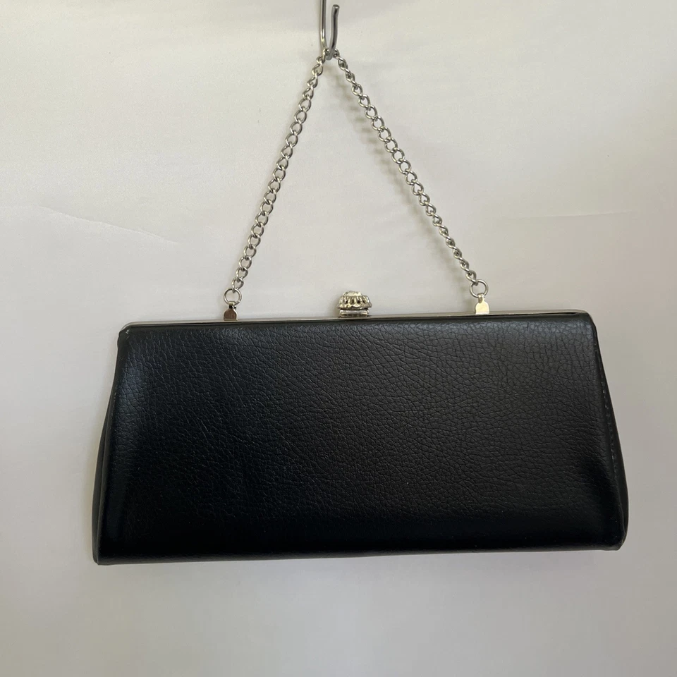 Vintage 60s Clutch Handbag Purse Black Evening Party Bag Rhinestone Snap Close - Image 4 of 4