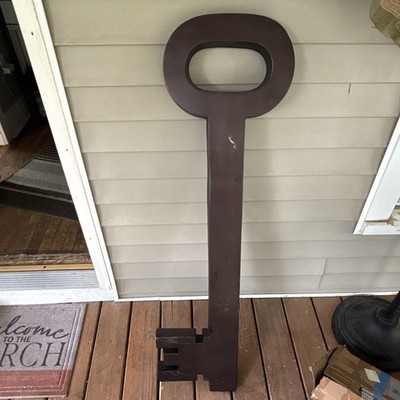 Large Metal Key Wall Decor Sign, Brown Painted Finish, Hanging Vertical 48x13''