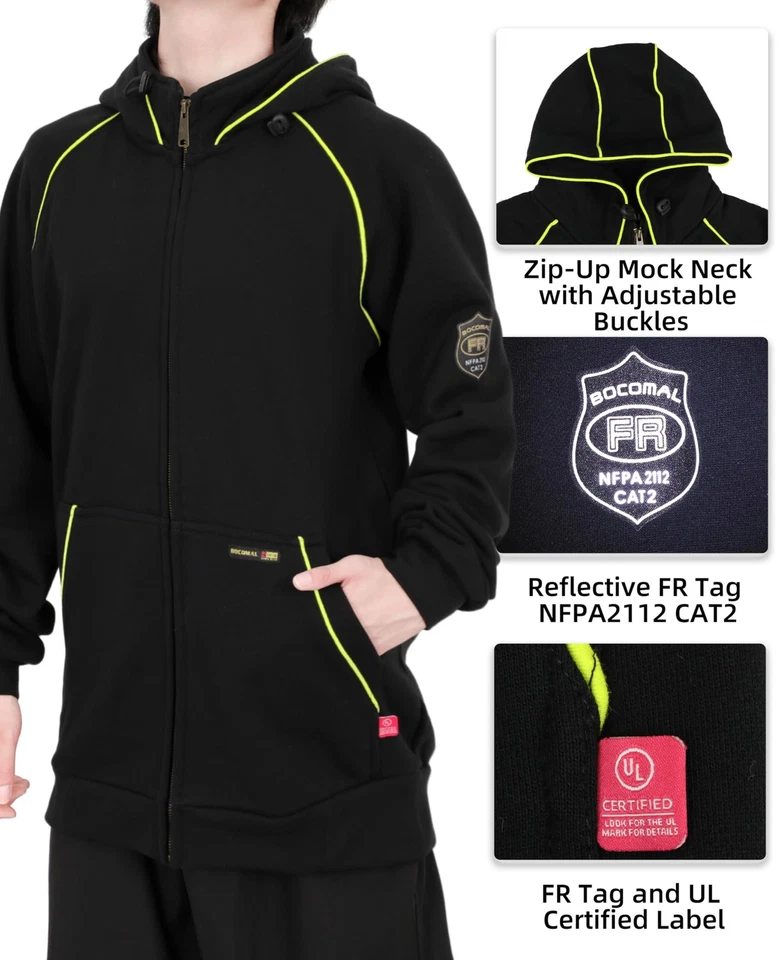 FR Hoodies 12oz Heavyweight Cotton Fleece Zipper Front Flame Resistant Contra... - Image 2 of 4