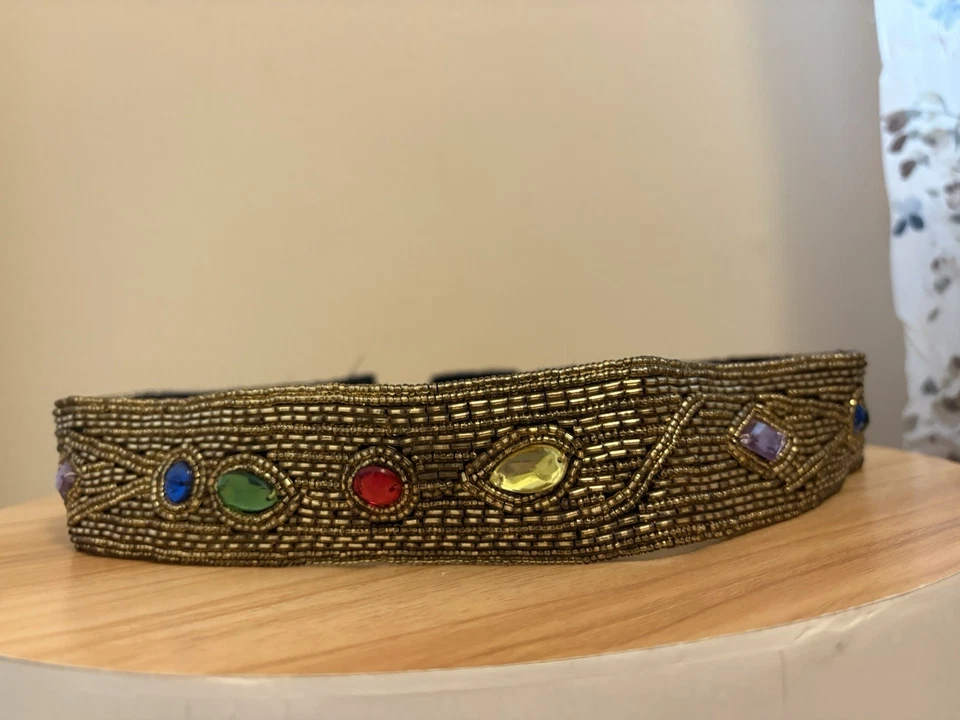 "Cinturón vintage 100 % rayón satinado con cuentas con cristales de Michelle Stuart talla SM 28""" Foto 2 de 4