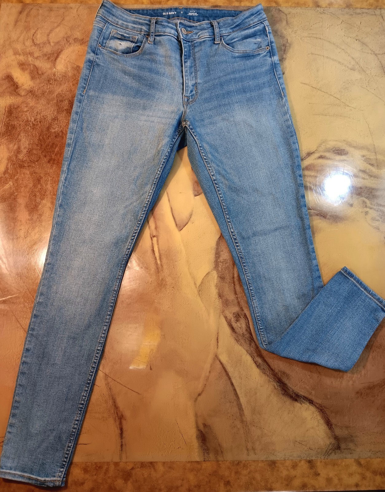 Old Navy Rockstar Super Skinny Jegging Mid-Rise Blue Distressed Stretch Women