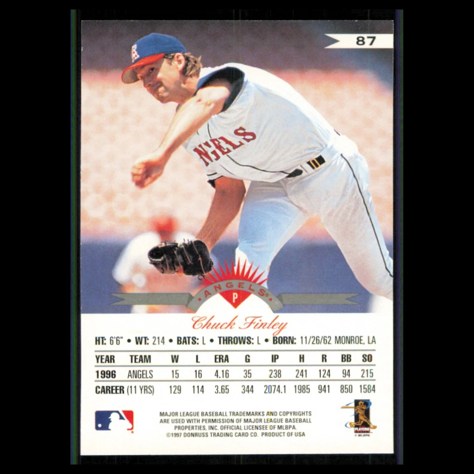 Chuck Finley #87 1997 Leaf Anaheim Angels Baseball Card MLB NM - Image 2 of 3