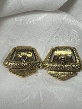 A25- Vintage BLUETTE Shoe Clips GOLD TONE Textured Finish MADE IN FRANCE Buckle