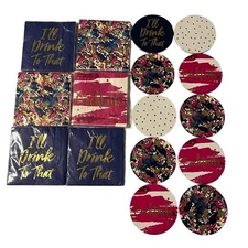 NWT Target Cocktail Napkins Coasters Set Blue Pink White Disposable Tableware