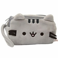Cute Cat-Shaped Soft Fabric Pencil Case Pouch Desk Organizer Wrist Strap