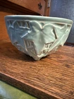Vintage McCoy Pottery Teal Ivy Hanging Jardiniere Planter 1940s 1950s Blue Green