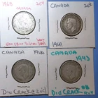 Canada Silver 25C Lot of 4 (0.8 Fine) 1940 1941 1943 1968 Ungraded
