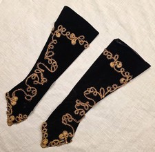 ANTIQUE EDWARDIAN FINGERLESS VELVET GLOVES W RICH GOLD LAME DETAIL
