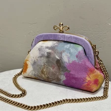 Tie-dye Print Cowhide Handmade Acrylic Frame Push Lock Handbag, Crossbody