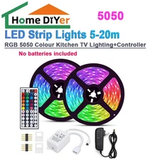 LED Strip Lights 5-20m RGB 5050 Colour Kitchen TV Lighting+Controller