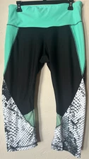 Xersion Womens Large Black Green Capri Workout Athletic Leggings Mid Rise
