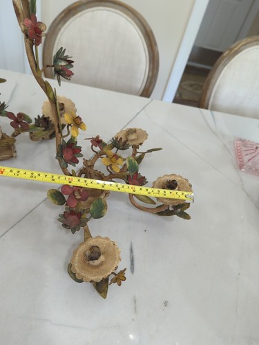 Coppia di applique da parete vintage italiane dipinte a mano Tole floreali portacandele - Foto 14 di 14