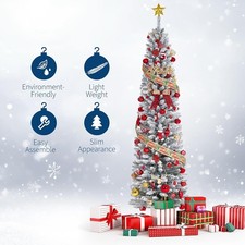 7.5 FT Christmas Tree Pre-lit Artificial White Snow Branch Tips Slim LED Lights