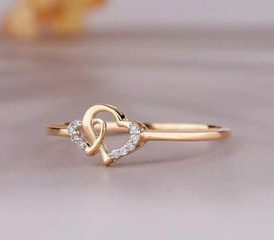 Elegant Heart Shape Ring 14K Yellow Gold Plated 1Ct Round Cut Simulated Diamond