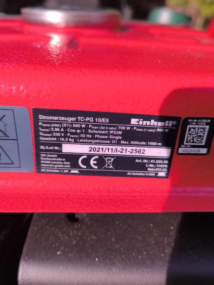 Einhell Stromerzeuger (Benzin) TC-PG 10/E5 800 Watt 4L Tank. - Bild 4 von 4