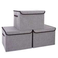 New Best Large 17" 42 Quarts Collapsible Stackable Storage Bins with Lids 3-Pack