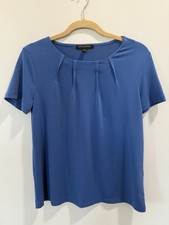 Banana Republic Blue Solid Pleated Round Neck Short Sleeve Blouse Size S