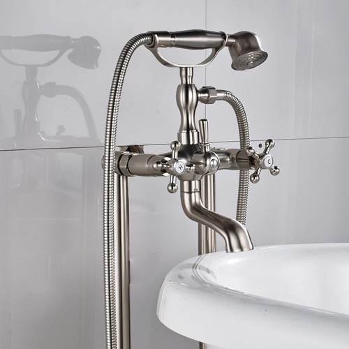 Floor Mounted Free Standing Bathtub Faucet Tub Filler with Hand Shower Set Mixer - Picture 15 of 34