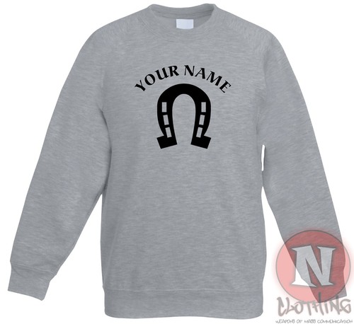 Personalised Horse shoe sweatshirt Children kids equestrian - Just add name - Picture 6 of 13