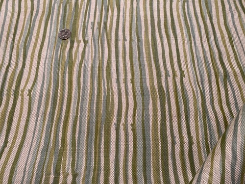 Tela con impresión manual de 4 colores a rayas textiles HABLE CONSTRUCTION verde 53% lino BTY - Imagen 19 de 24