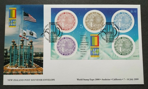 2000 New Zealand World Stamp Expo USA (Round Kiwi) Miniature Sheet MS on FDC - Picture 1 of 2