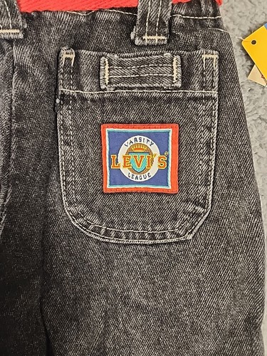 Vintage Little Levi's Jeans Black Acid Wash Kids Size 6 W/ Belt New W/ Tags - Picture 10 of 13