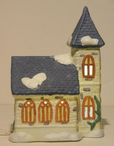 IGLESIA AZUL ILUMINADO de porcelana fina pintada a mano - Imagen 3 de 9