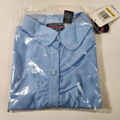 NWT Nautica Girls Size M 8 10 School Uniform Blue Button Down Shirt