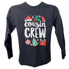LIVE AND TELL Youth XL Black Long sleeve T-Shirt  Cousin Crew  Santa Hat Festive