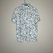 G/FORE Watercolour Tech Jersey Printed Floral Golf Polo Size Medium Blue