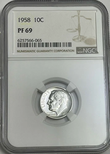 1958 NGC PF69 90% Silver Proof Roosevelt Dime 10c White Label