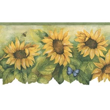 Sunflower with Light Green Edge Unpasted Wallpaper Border KM80204DC