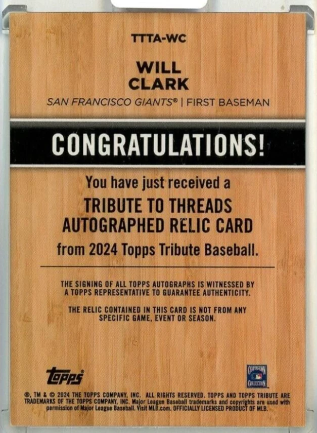 2024 Topps Tribute Will Clllark Tribute to Threads Autograph Relics /99 - Image 2 of 2