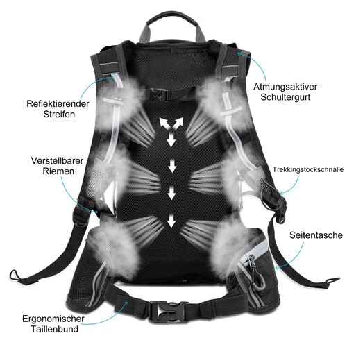 WEST BIKING Fahrrad Tasche Hydration Pack Radfahren Wandern Rucksack 10L Grau - Bild 10 von 14