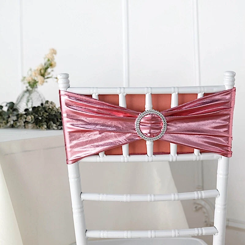 75 Metallic Spandex Chair Sashes with Silver Buckles Party Wedding Decorations - Image 4 of 4