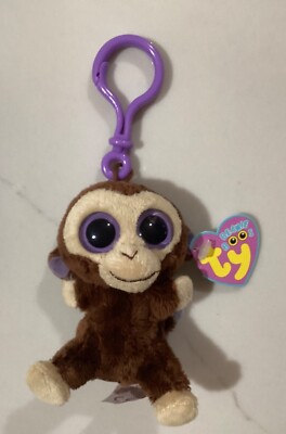 Ty 2010 COCONUT Monkey Beanie Boo KEY CLIP 3  -1st Edition Purple Hang Tag NEW