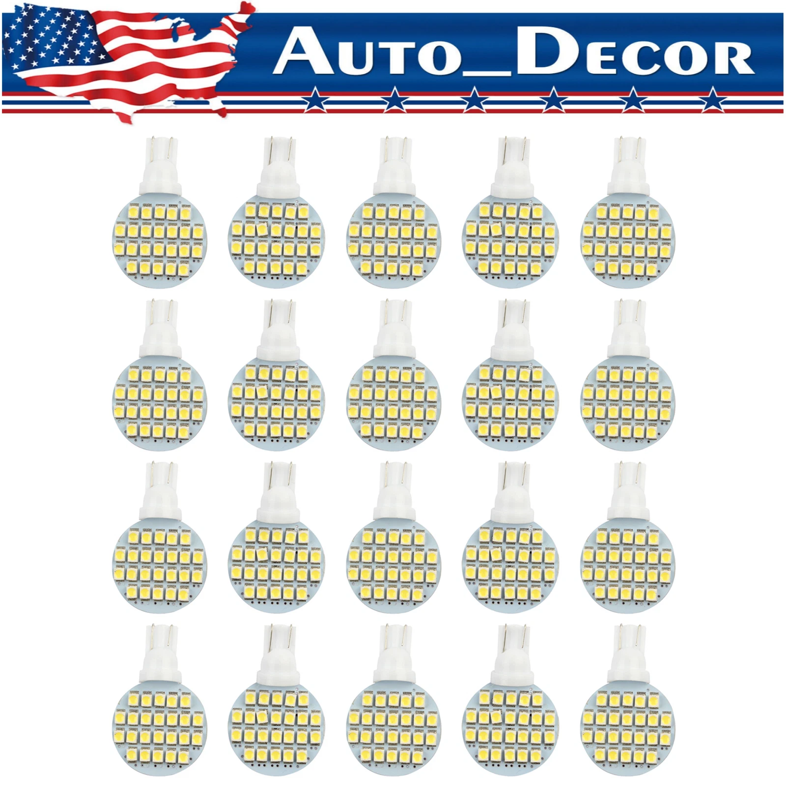 20X Super White LED 24SMD RV Camper Trailer Interior Light Bulbs T10/921/194 12V