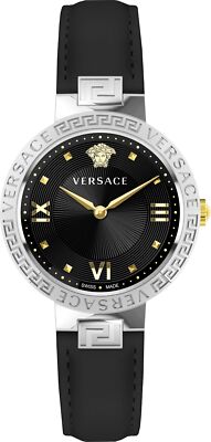 Versace VE2K00221 Greca Lady silber schwarz Leder Armband Uhr Damen NEU