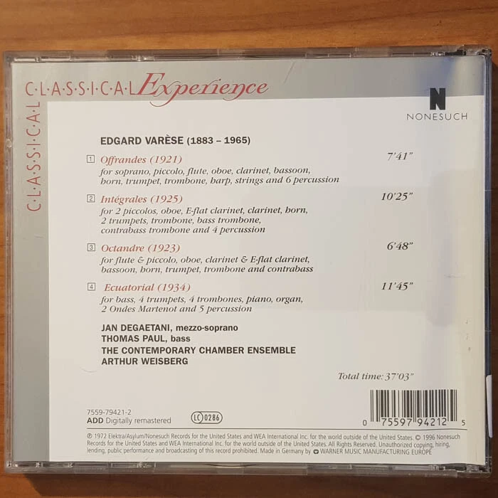 CONTEMPORARY CHAMBER ENSEMBLE Edgard Varese Offrandes Integrales NM/VG+(CD) - Bild 4 von 4