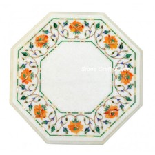 12" Marble Side Table Semi Precious Stones Work Handmade Inlay Home Decor