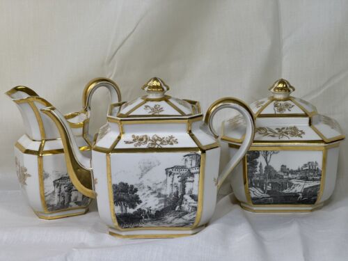 (3 Piece) G D & CIE AVENIR LIMOGES FRANCE 4-Cup TEA SET w/Landscapes & Gold - Picture 15 of 17